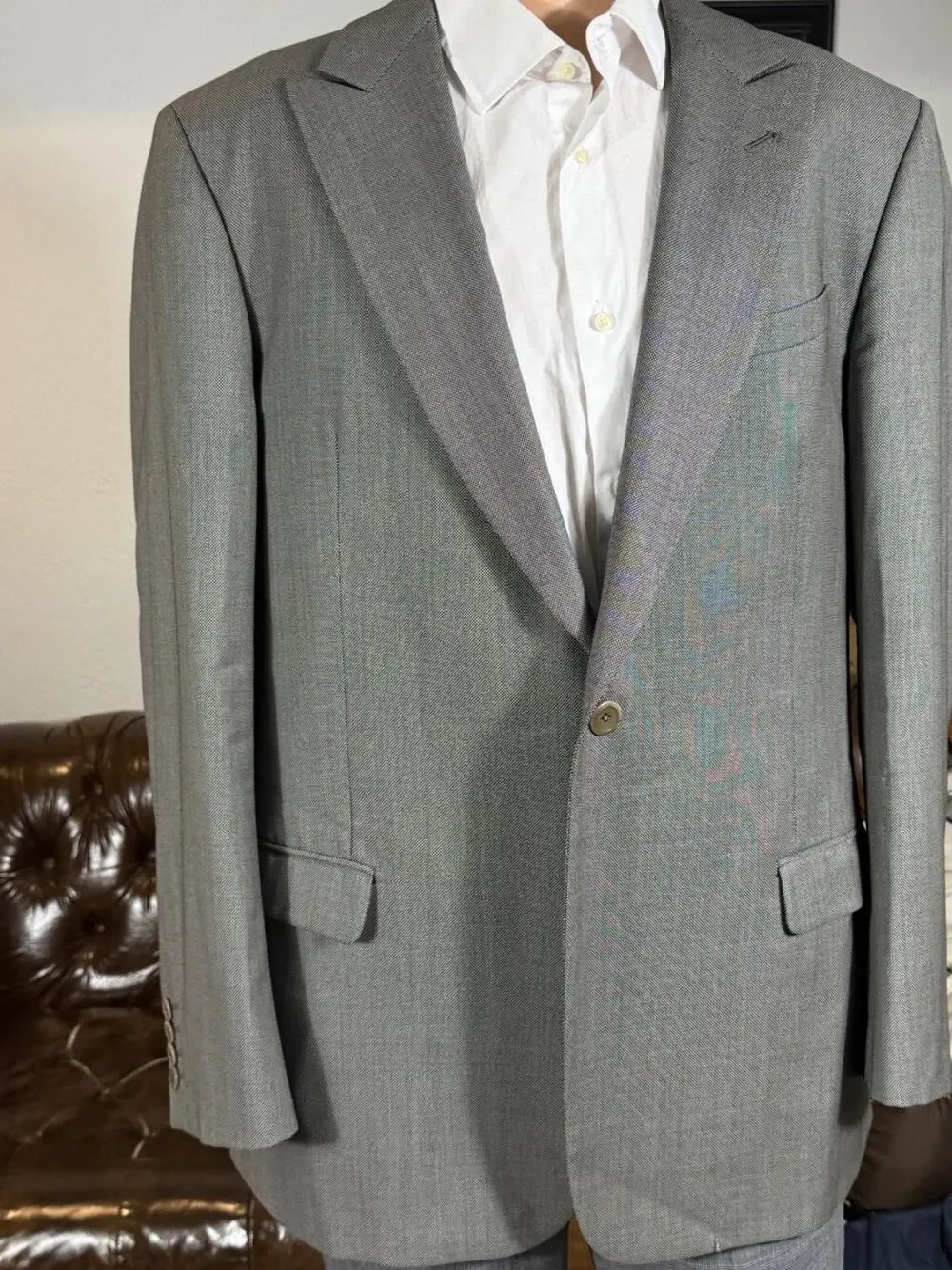 Armani Collezioni Birdseye Nailhead Gray Peak Lapel Blazer Sportcoat 44R Vintage
